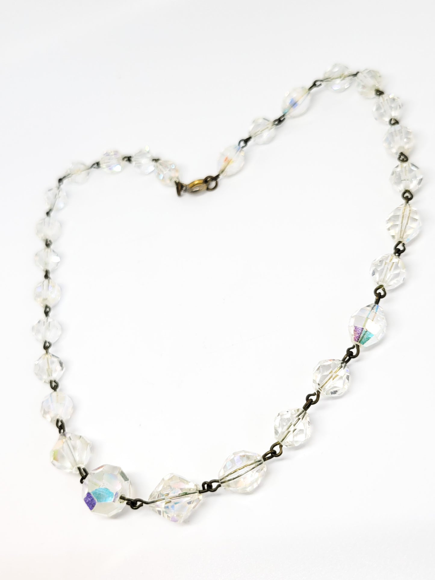 Austrian crystal Faceted aurora borealis graduated rainbow beaded vintage necklace
