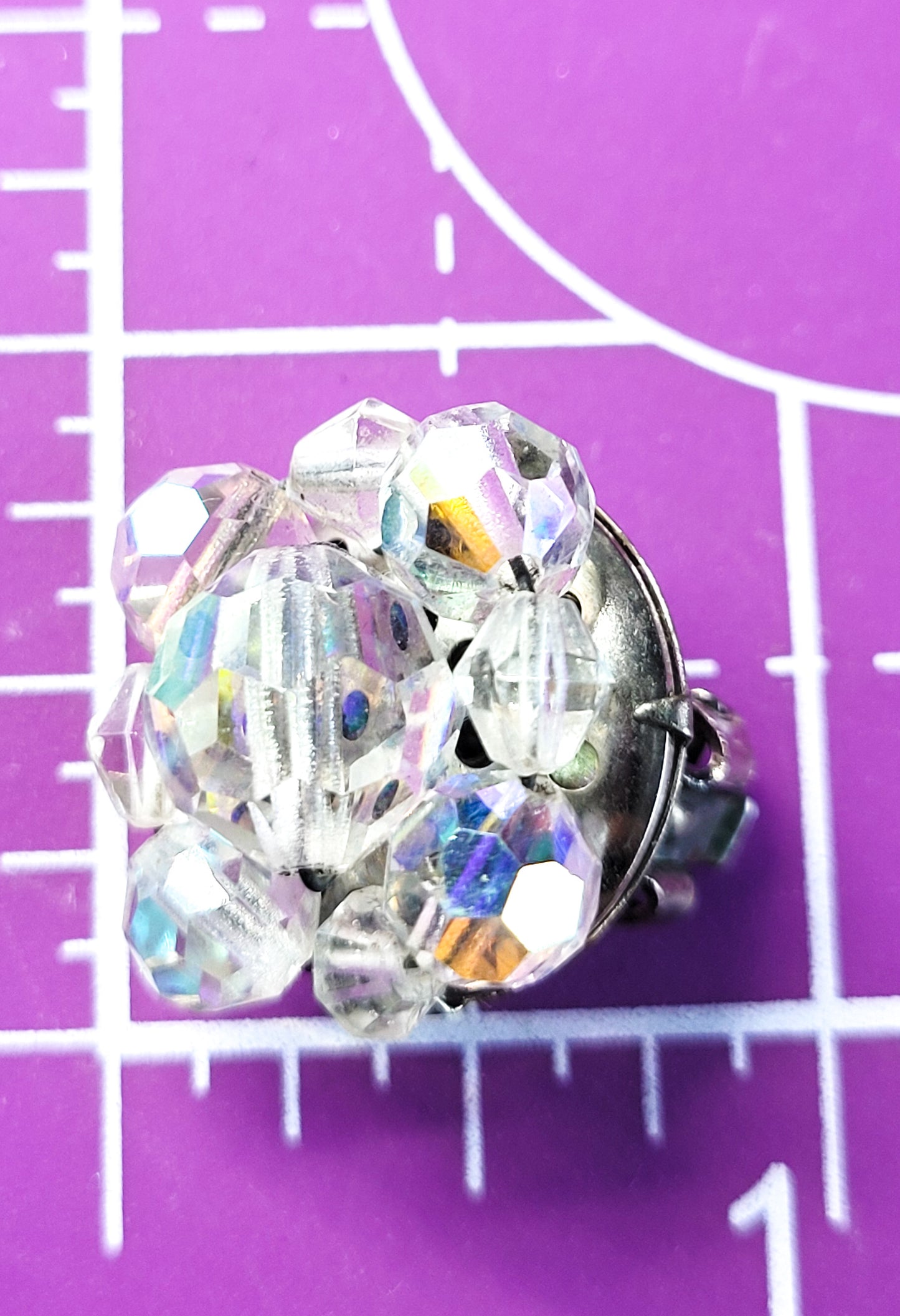 Austrian crystal Aurora borealis rainbow beaded vintage cluster clip on earrings