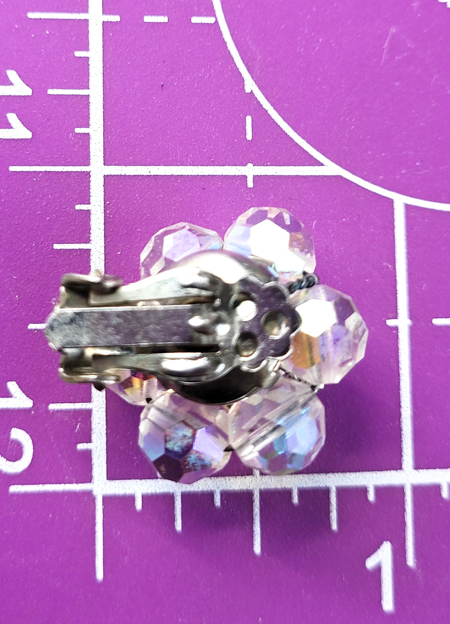 Austrian crystal rhinestone flower Aurora borealis AB cluster clip on vintage earrings