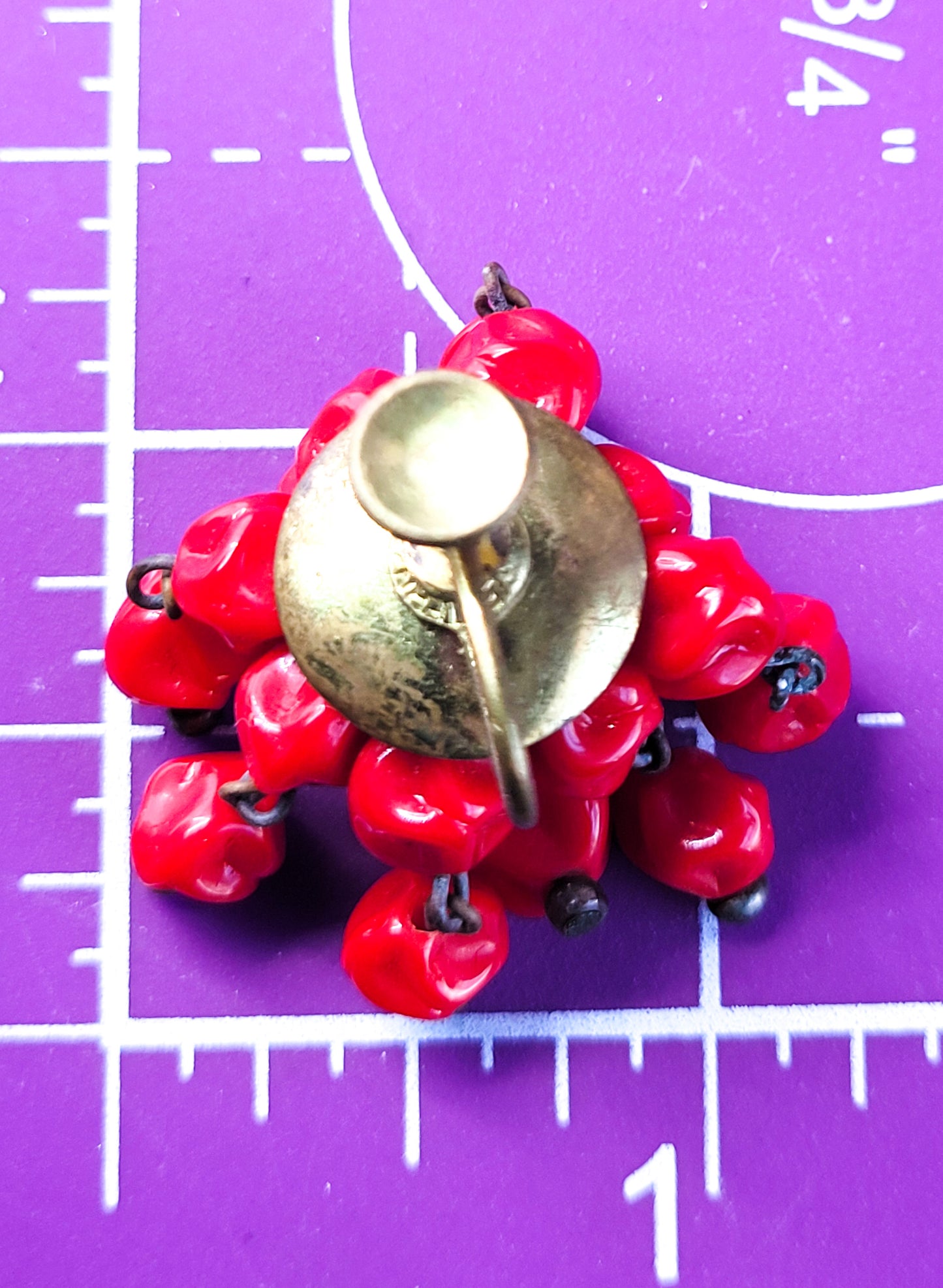 West Germany Red Molded glass beaded vintage stamped screw back earrings