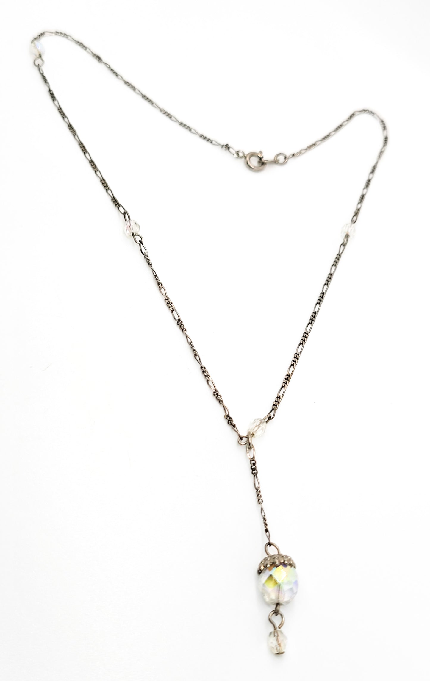 Austrian crystal Acorn rainbow aurora borealis faceted bead lariat vintage Y necklace