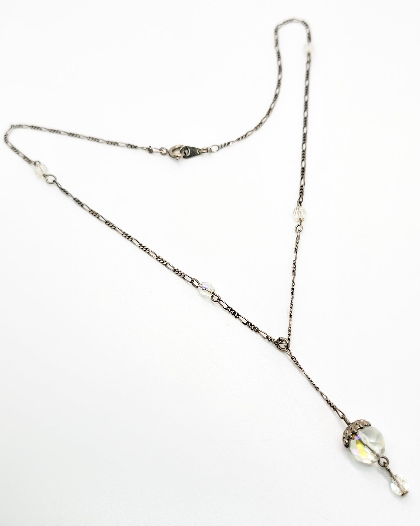 Austrian crystal Acorn rainbow aurora borealis faceted bead lariat vintage Y necklace