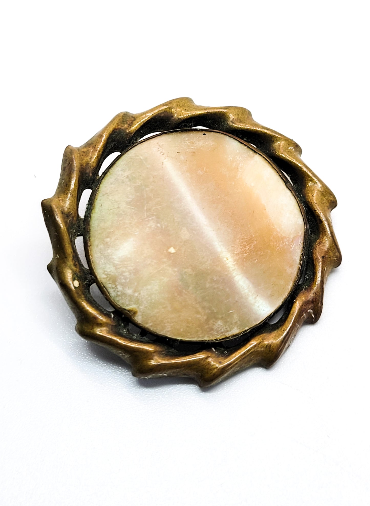 Victorian Mother of pearl MOP shell vintage brass brooch pin