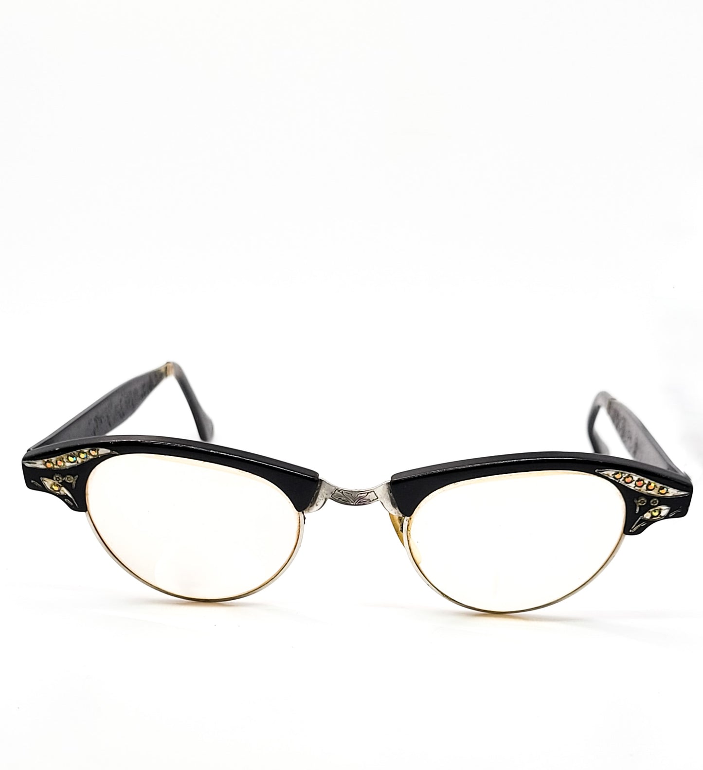 Cat's Eye glasses Retro pin up vintage rhinestone enamel black and white eyeglasses