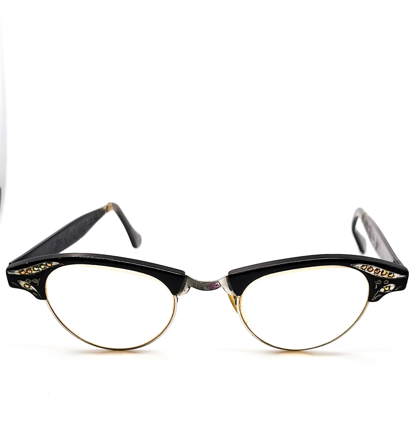 Cat's Eye glasses Retro pin up vintage rhinestone enamel black and white eyeglasses