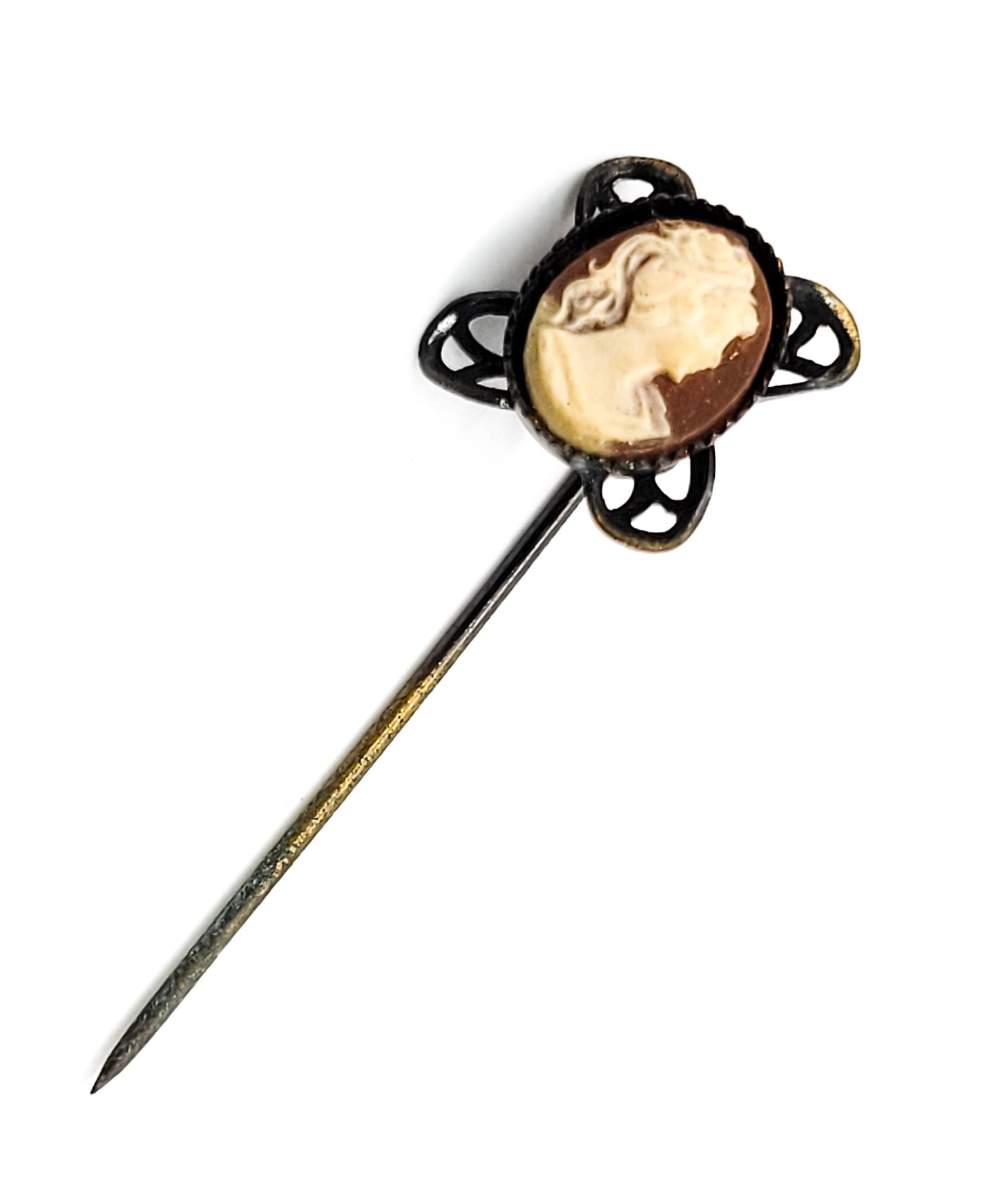 Vintage Cameo resin detail beautiful women with long hair vintage stick pin brooch