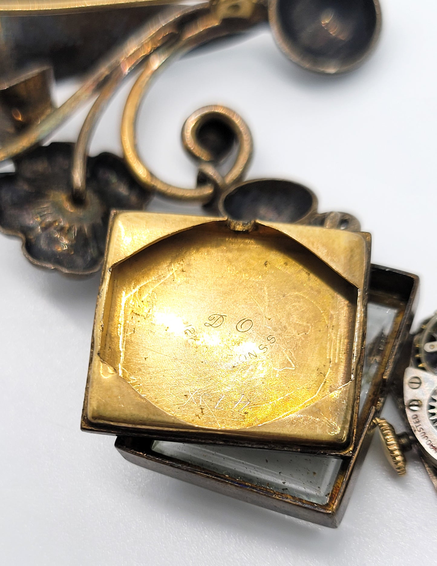 Banner 7 Jewel gold over sterling silver vintage pocket watch brooch For Repair