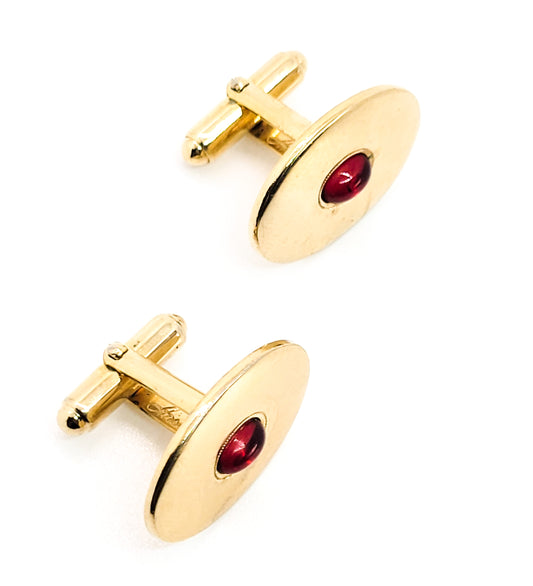 Anson Red and gold jelly belly glass cab signed vintage cuff links