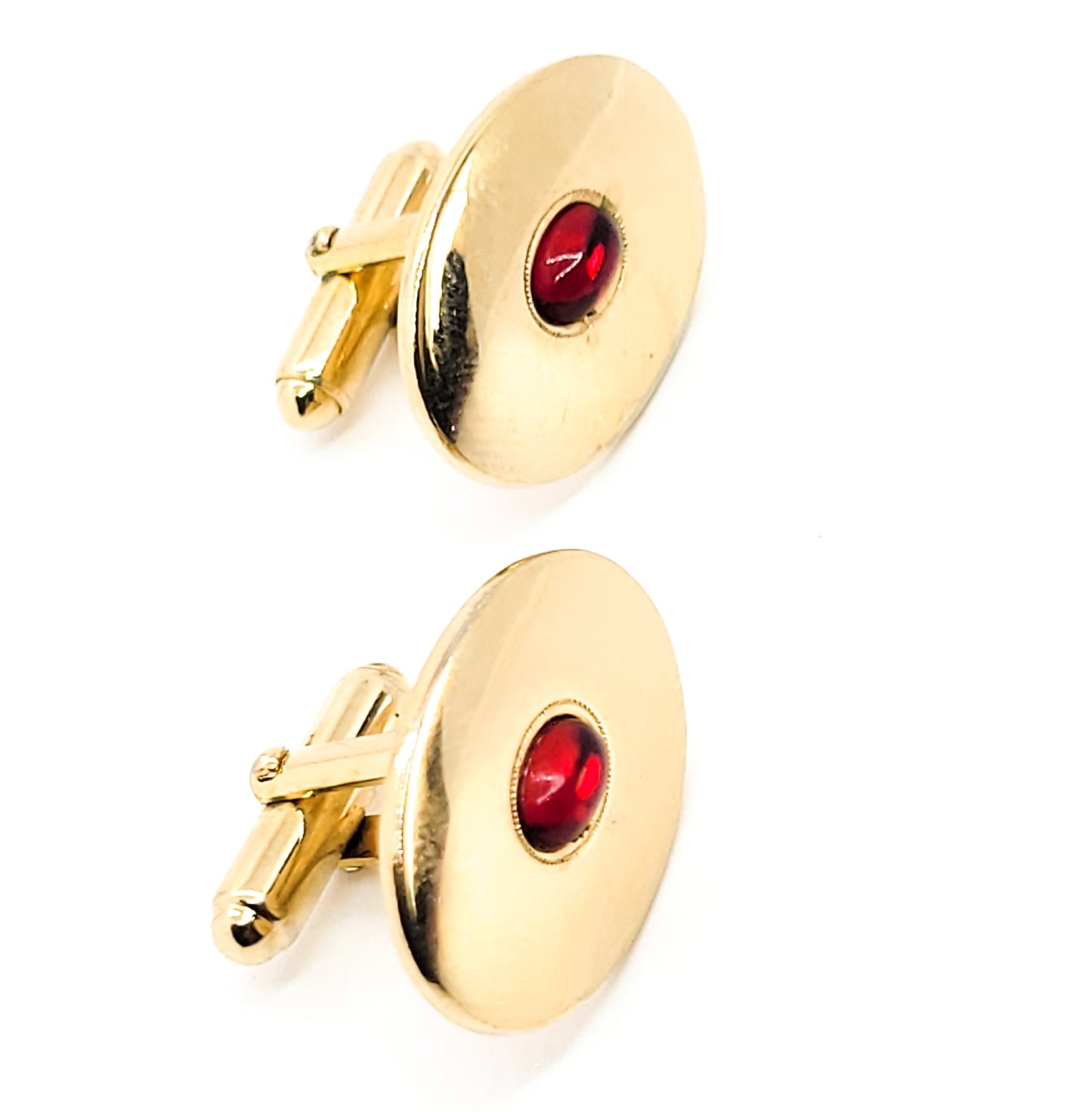 Anson Red and gold jelly belly glass cab signed vintage cuff links