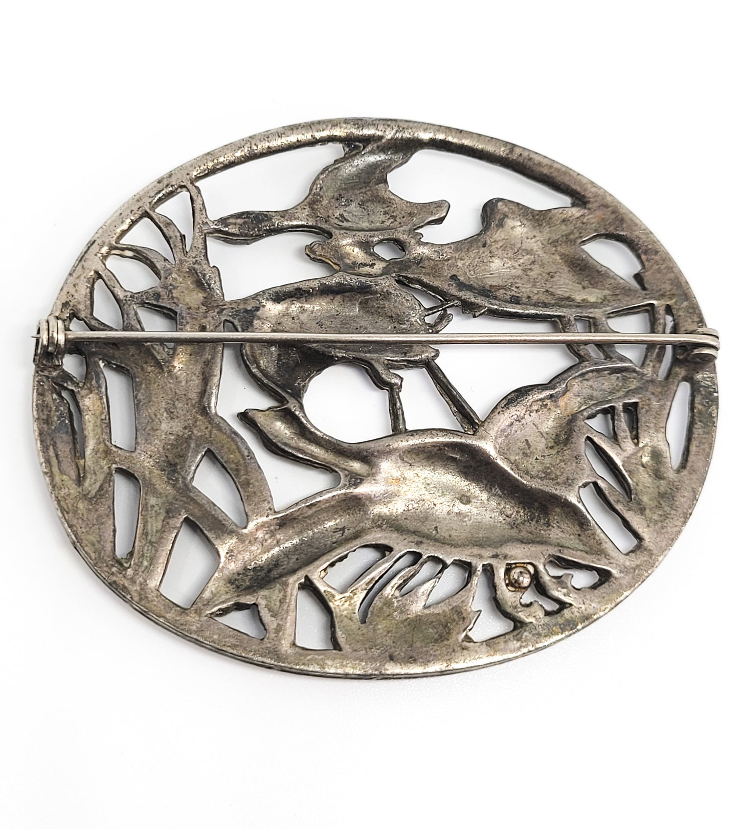 Vintage Flying Goose open work sterling silver vintage figural hunting brooch 925