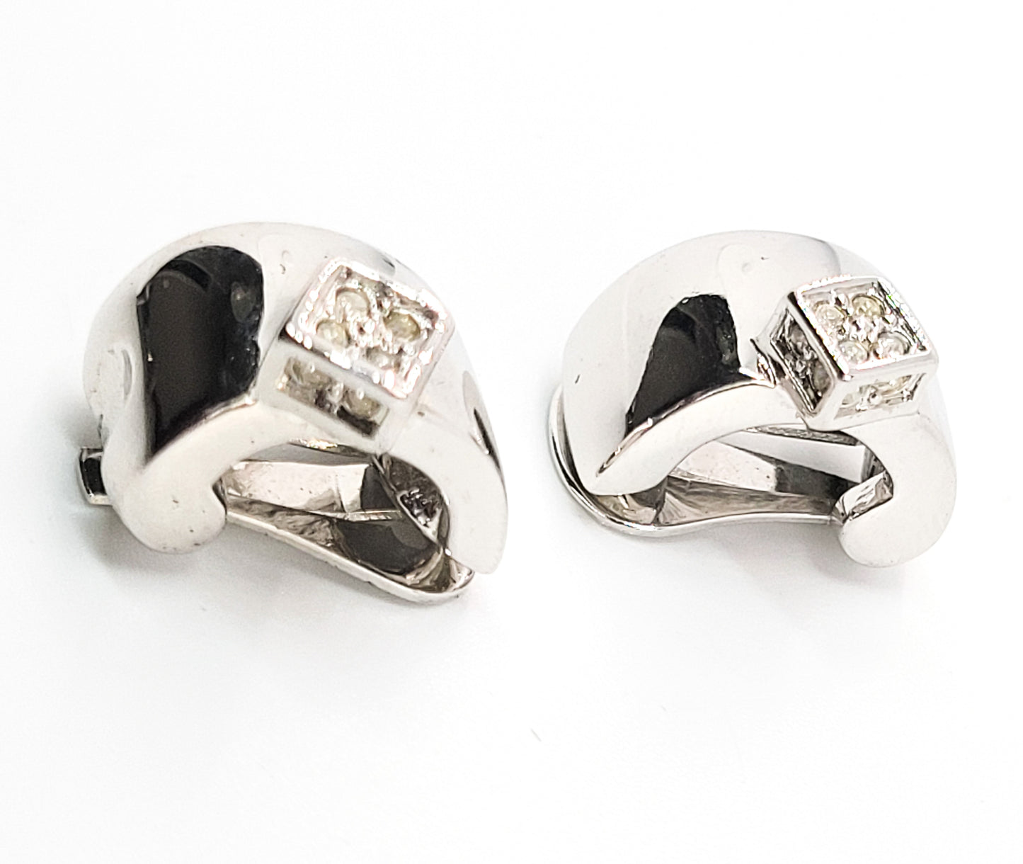 Pierre Lang Abstract Clear rhinestone chaton silver toned vintage clip on earrings