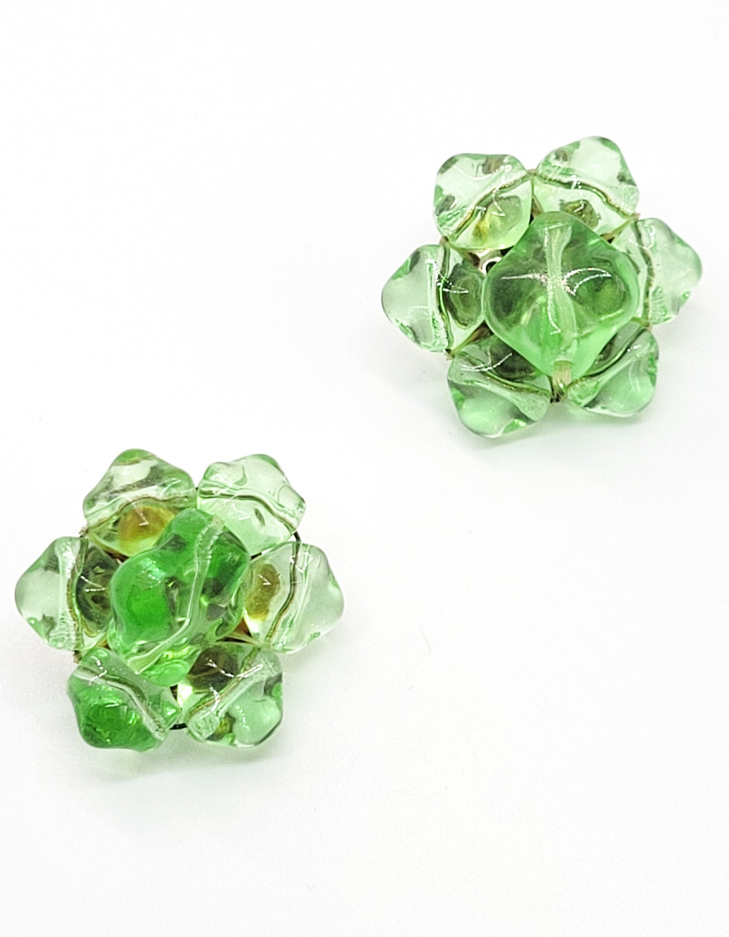Green molded glass Western Germany vintage clip on mid century earrings