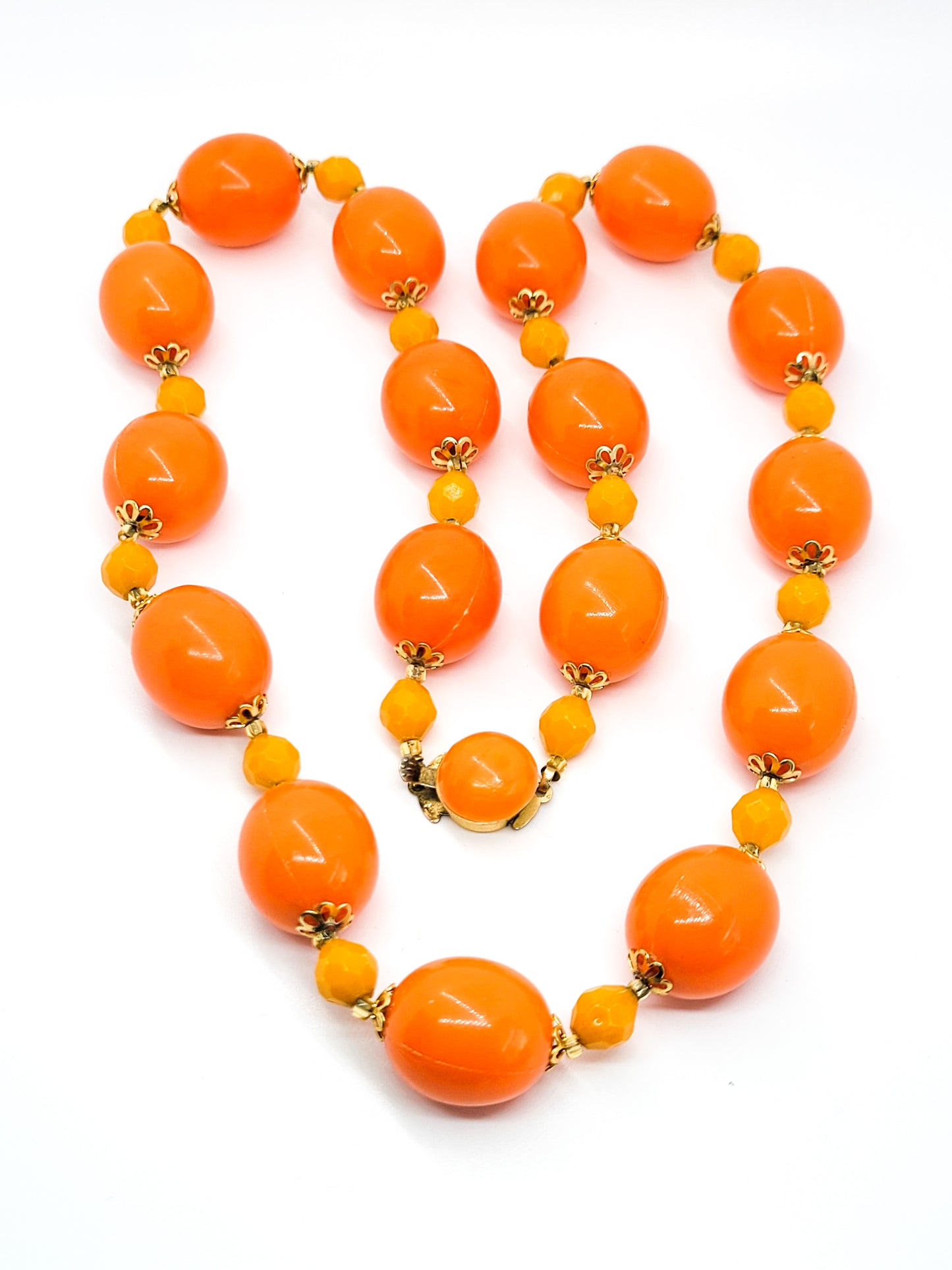 Funky groovy retro orange beaded vintage Hong Kong plastic beaded necklace