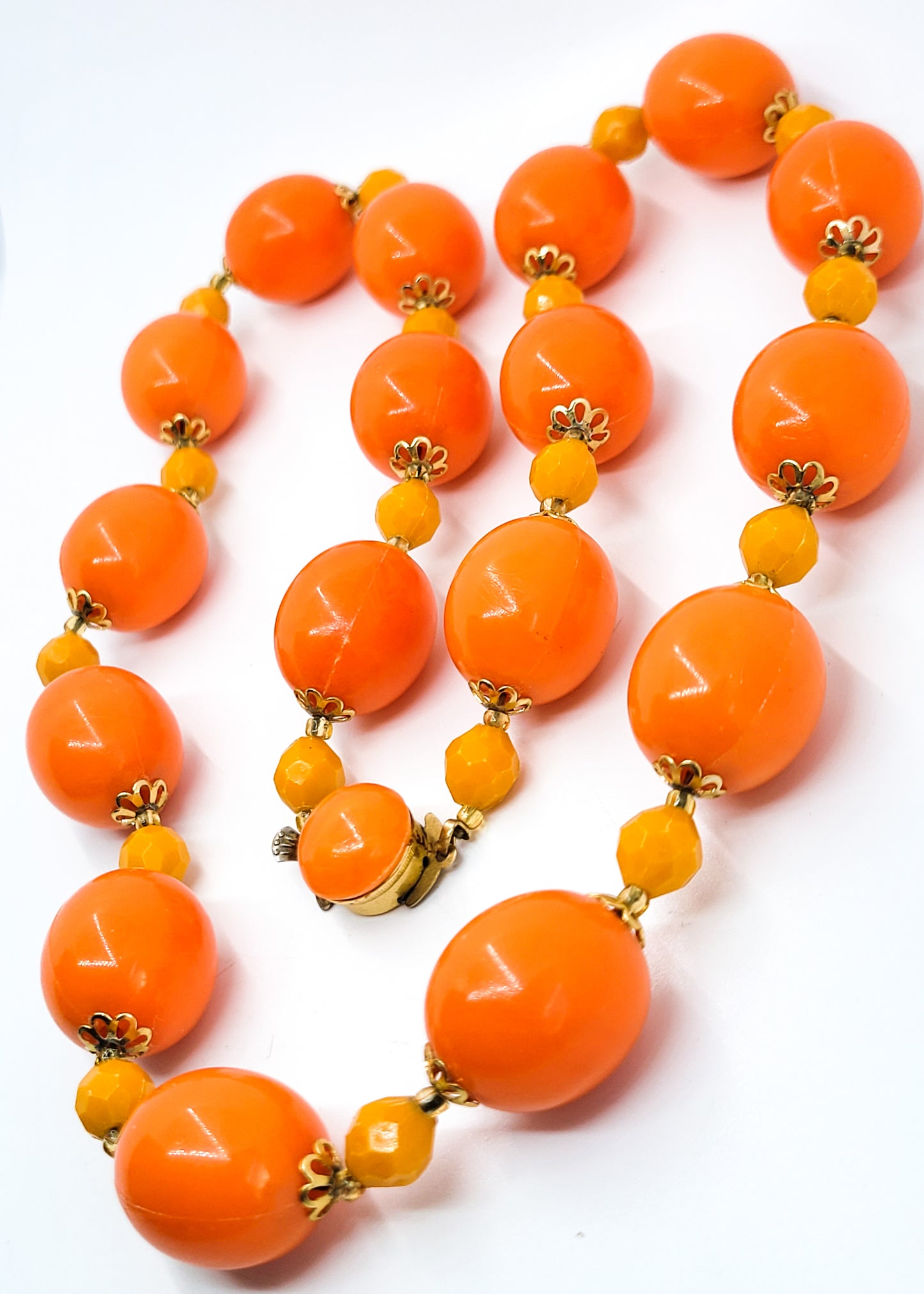 Funky groovy retro orange beaded vintage Hong Kong plastic beaded necklace