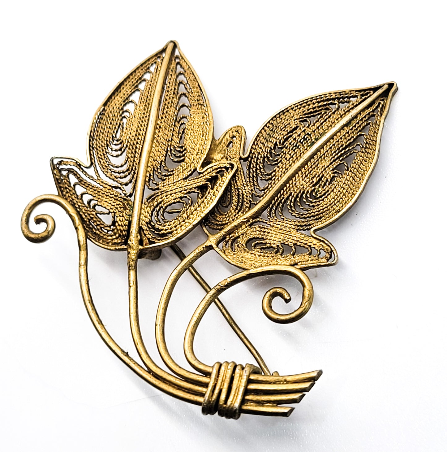 Vermeil spun silver gold over 800 silver filigree vintage handmade brooch