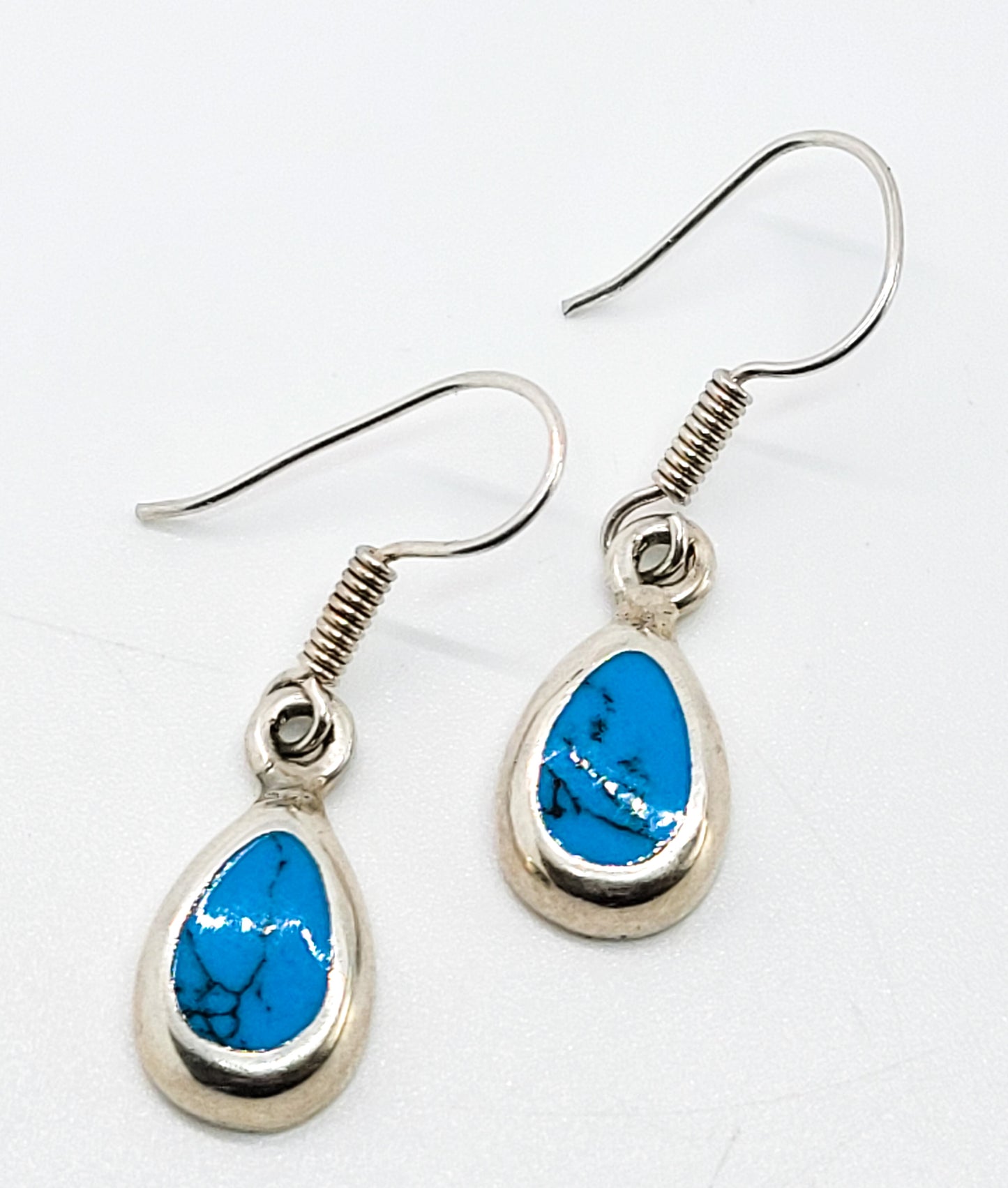 Mexico Sterling silver and blue turquoise inlay vintage drop earrings 925