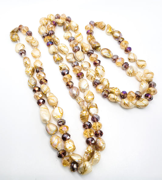 Mermaid dreams purple and gold baroque pearl hand knotted artisan necklace 48 inch