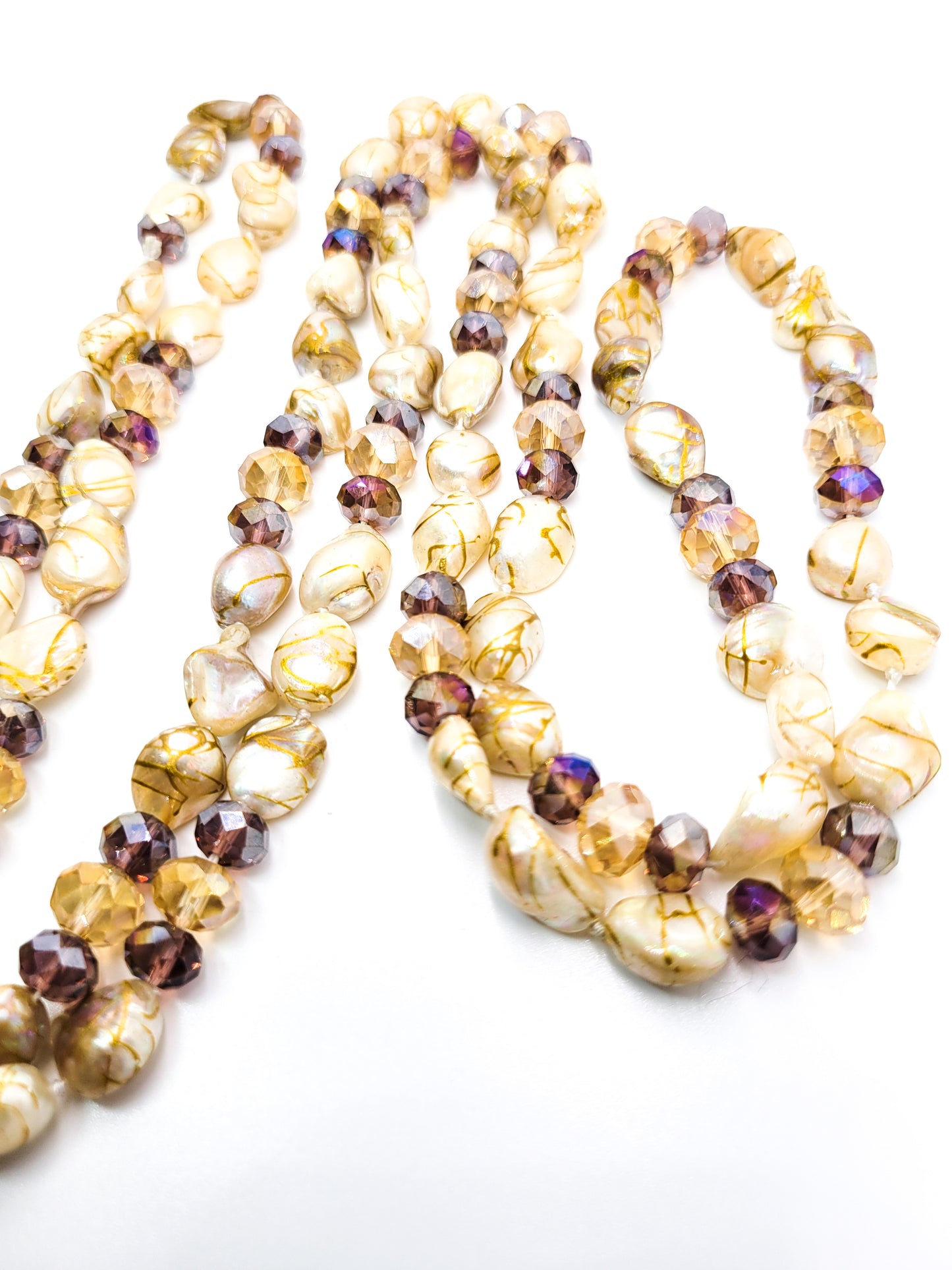 Mermaid dreams purple and gold baroque pearl hand knotted artisan necklace 48 inch