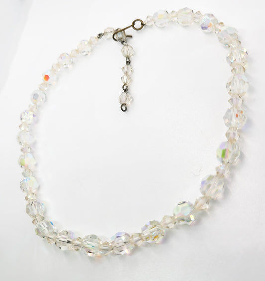 Vintage Austrian Crystal rainbow aurora borealis facted beaded adjustable necklace