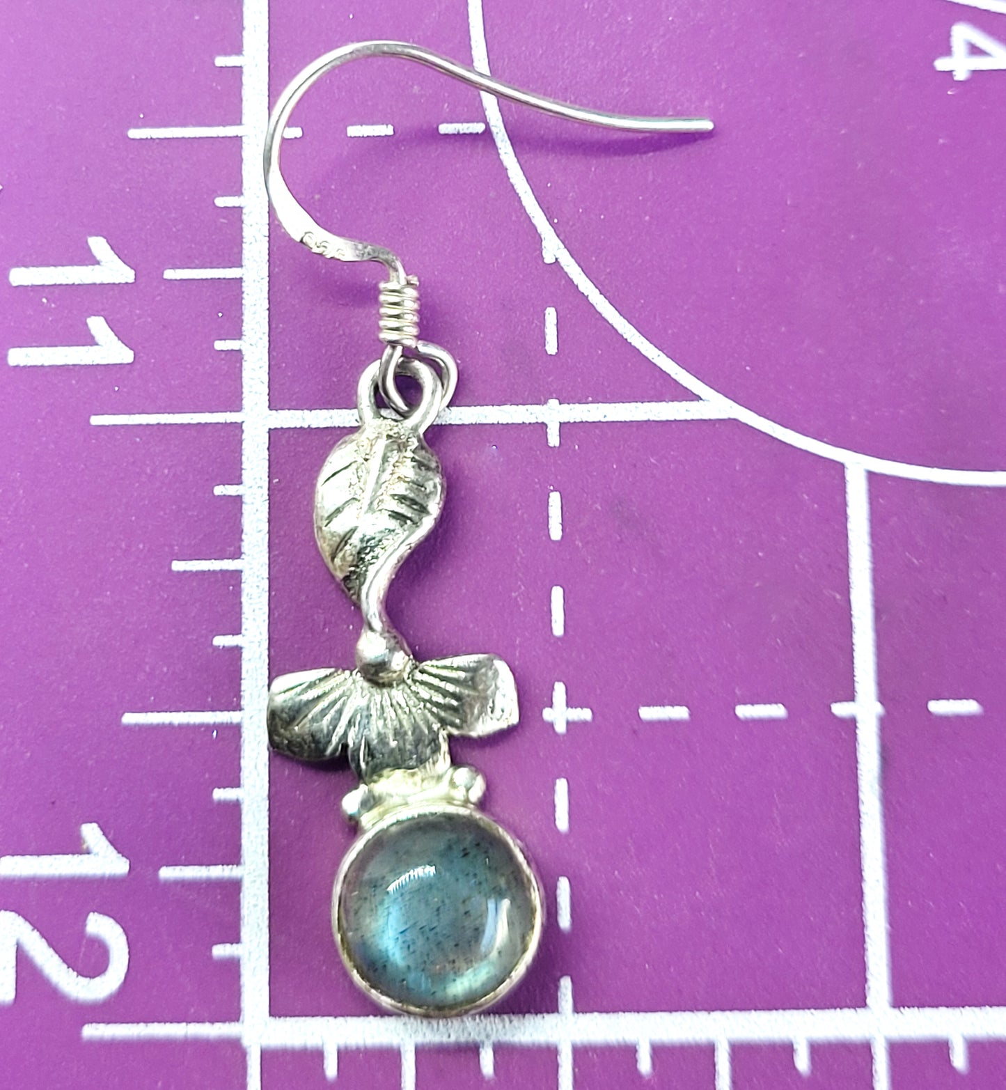 Labradorite gemstone drop flower and leaf sterling silver dangle earrings 925