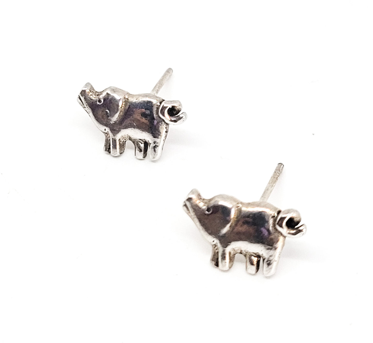 Happy pig curly tail figural farm sterling silver vintage stud earrings 925