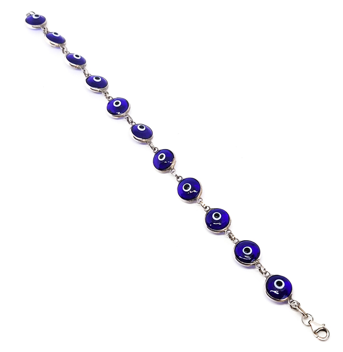 Evil eye blue glass sterilng silver protection tennis bracelet 7.75 inches 925