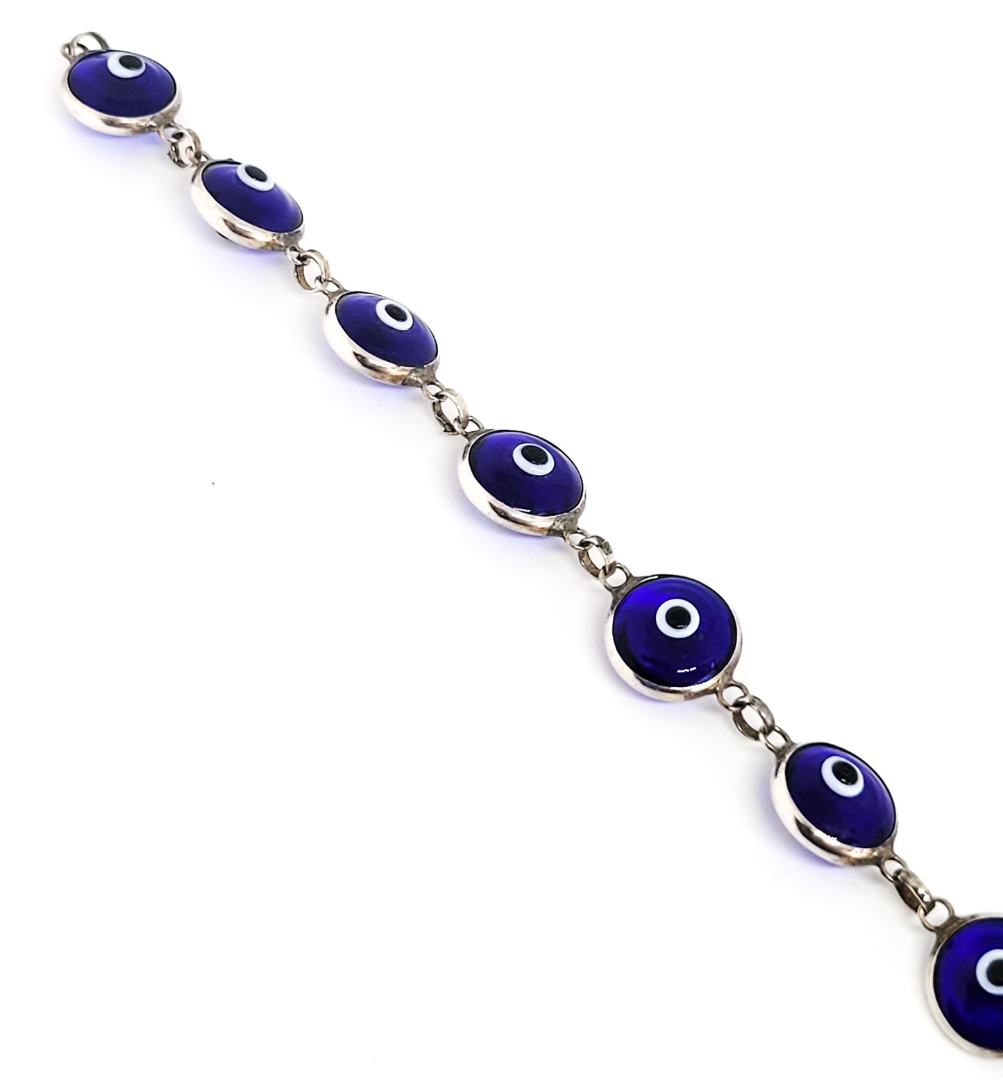 Evil eye blue glass sterilng silver protection tennis bracelet 7.75 inches 925