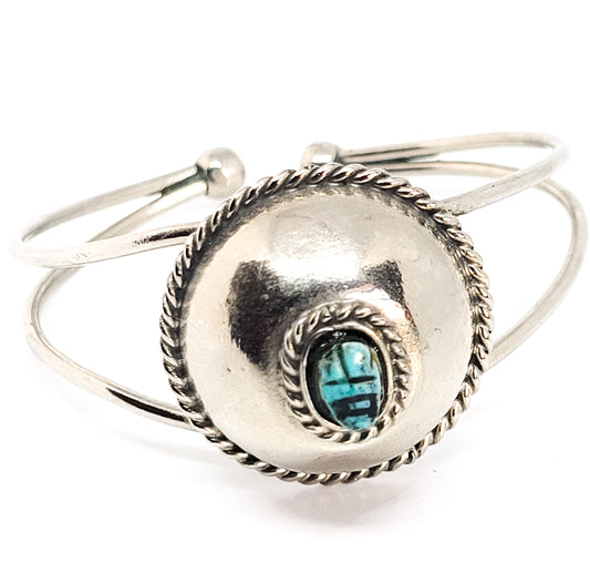 Egyptian Revival Scarab fince blue cab vintage silver toned cuff bracelet