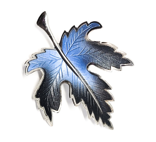 Ice Blue winter Maple leaf silver toned enamel vintage brooch pin
