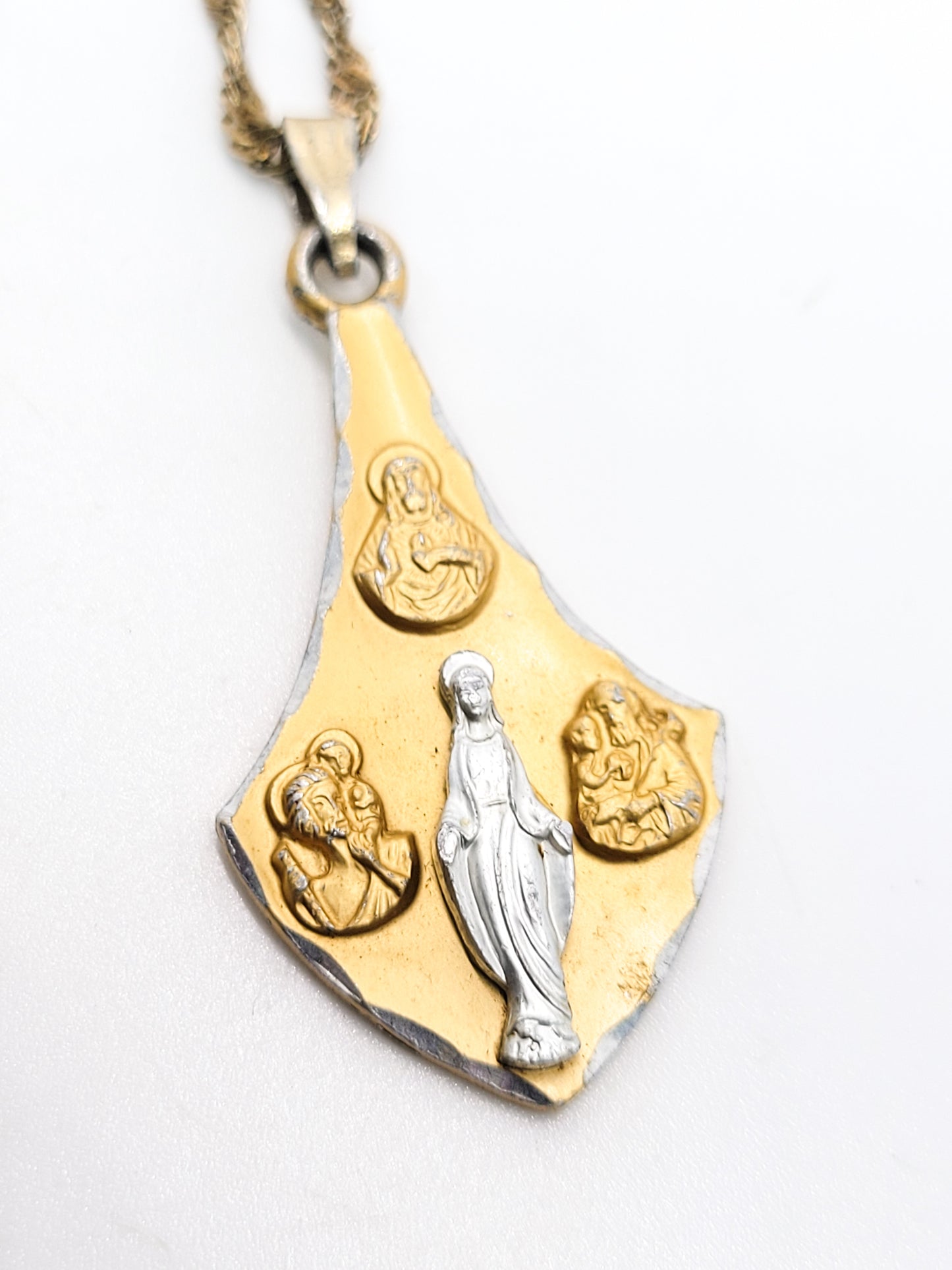 German Holy Trinity Father, Son, Holy Ghost vintage vermeil sterling silver necklace