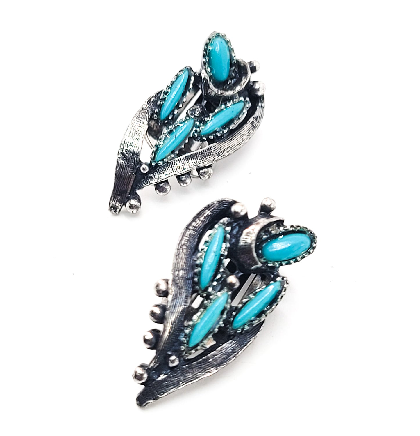 Southwestern style blue turquoise cab vintage clip on retro earrings