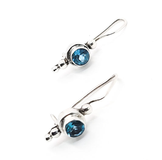 Aquamarine tribal balinese sterling silver drop vintage earrings 925