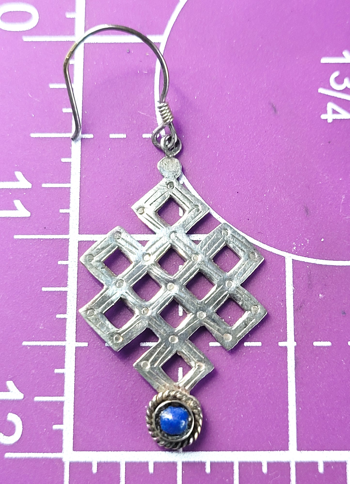 Lapis Lazuli blue gemstone tribal balinese vintage sterling silver drop earrings 925