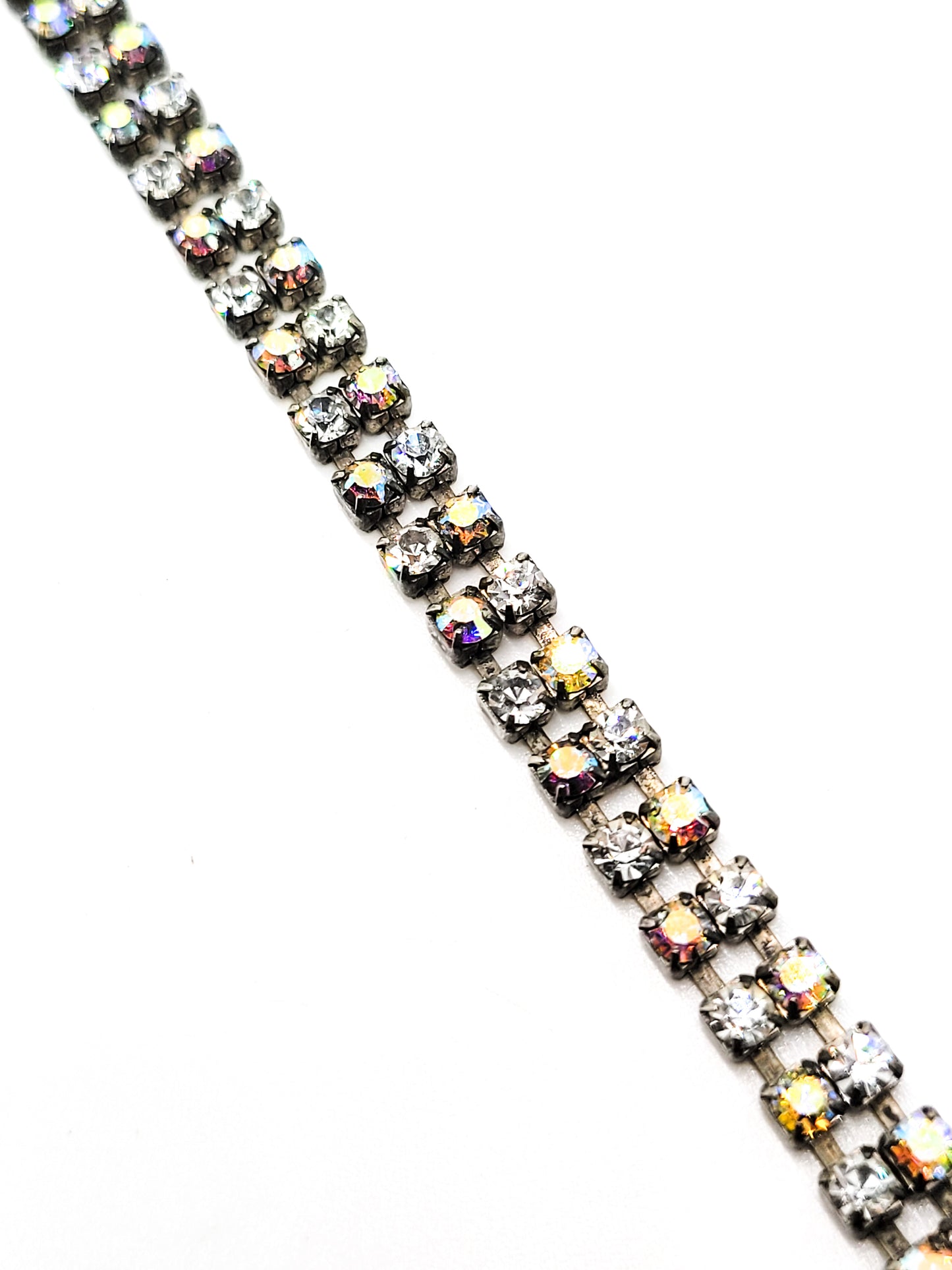 Two row Aurora Borealis and clear rhinestone alternating vintage tennis bracelet