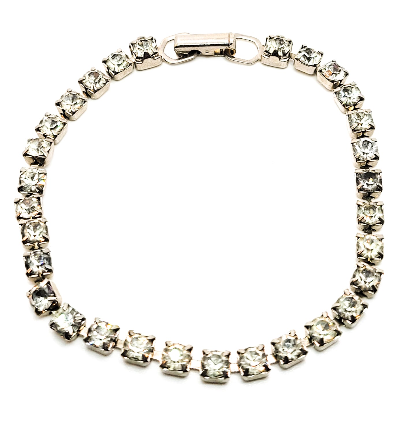 Dainty Single row simple clear silver toned vintage rhinestone tennis bracelet