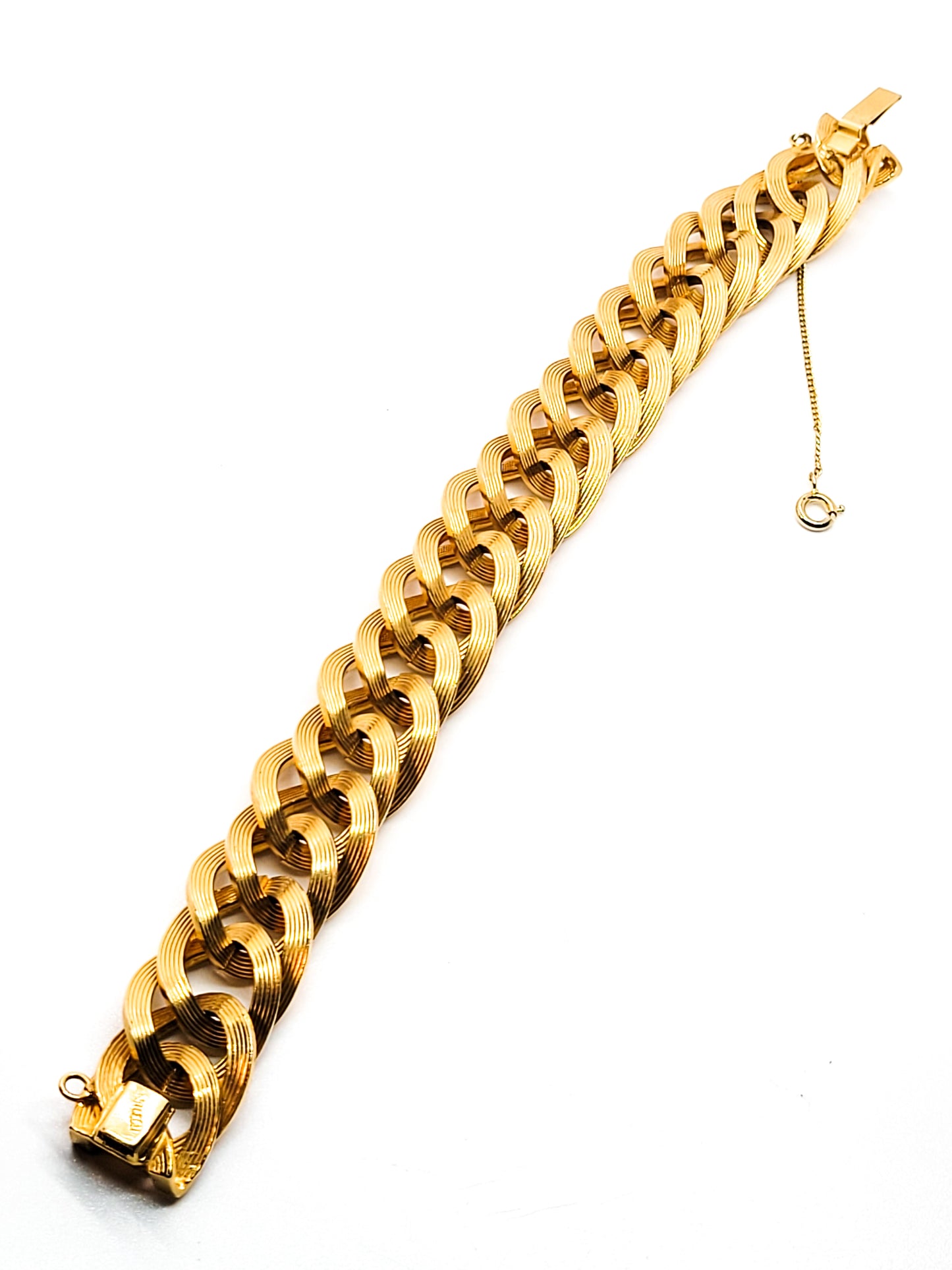 Castlecliff Gold toned vintage signed chain link textured tennis bracelet