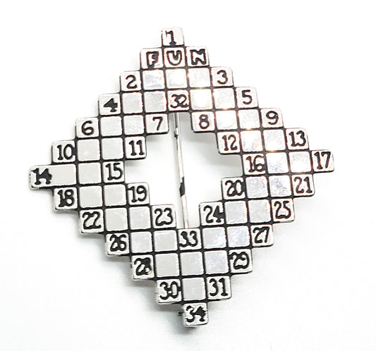 Fun Crossword puzzle vintage collectors silver toned game brooch
