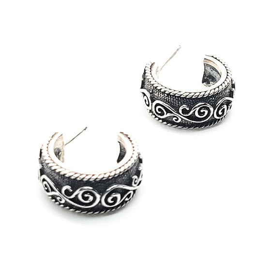 Anatoli Tribal Balinese style sterling silver oxidized hoop earrings 925