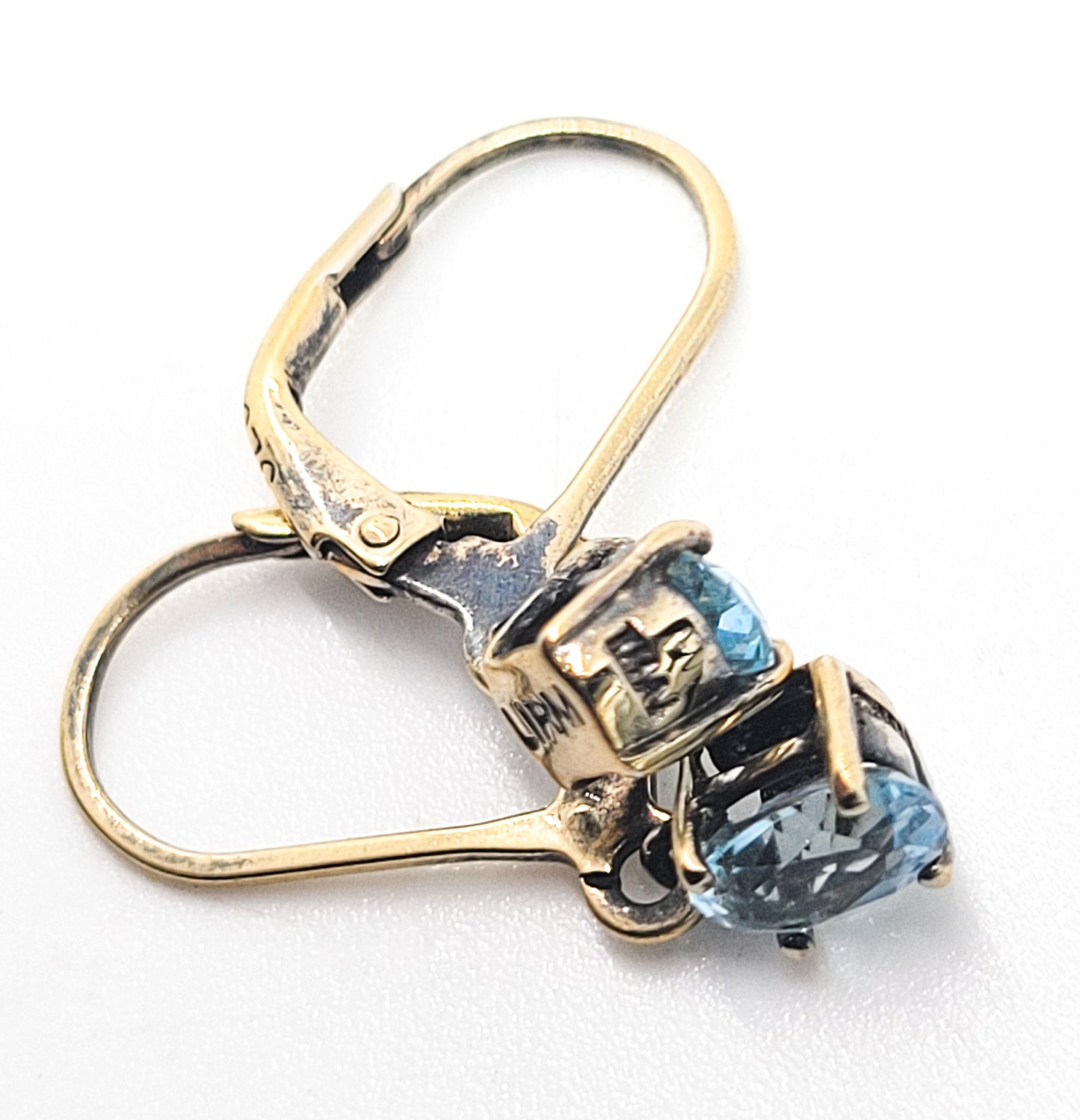 Lirm Blue topaz oval cut gold over sterling silver lever back earrings