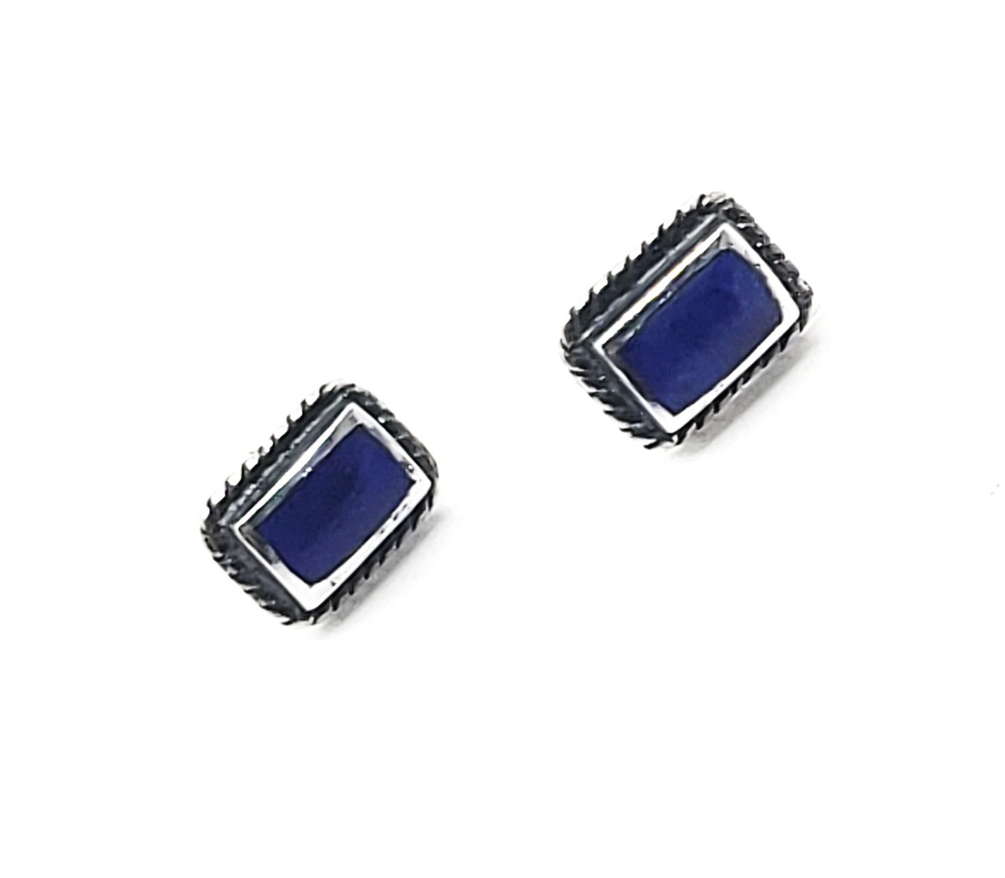 Lapis Lazuli small twisted rope vintage sterling silver signed stud post earrings 925