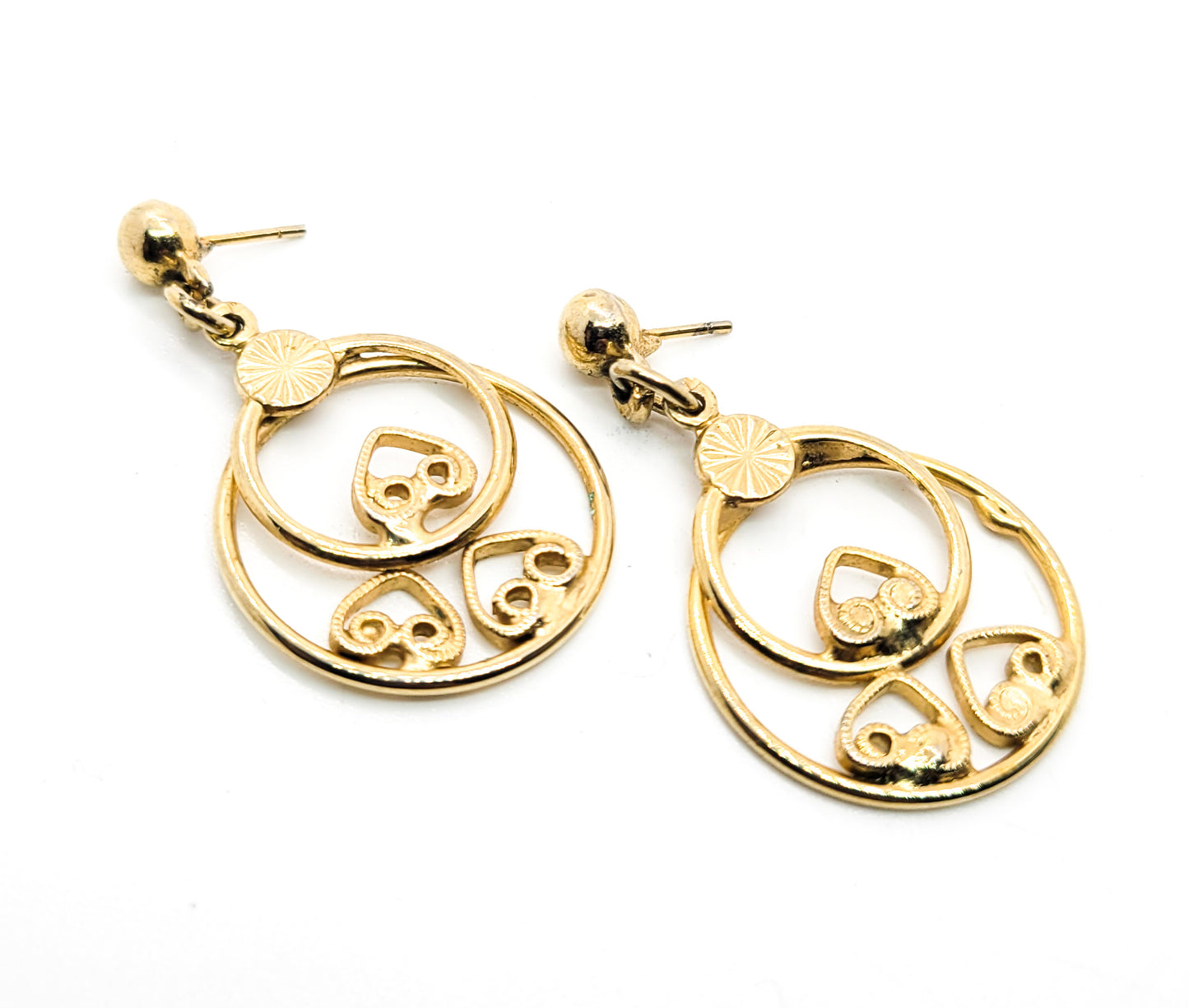 Scroll heart filigree vintage drop Gold plated post earrings