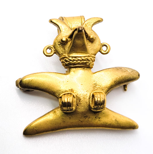 OC gold toned vintage ethnic tribal figural pendant brooch brooch 007