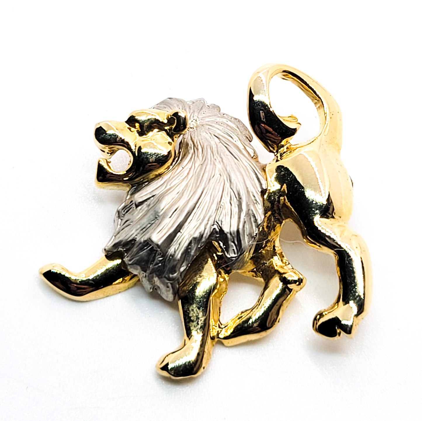 Angel Lion Leo signed vintage gold and silver two toned figural brooch