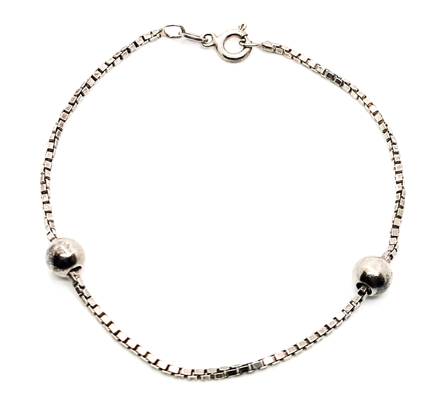 SU sterling silver box chain with floating 6mm sterling bead accents 925