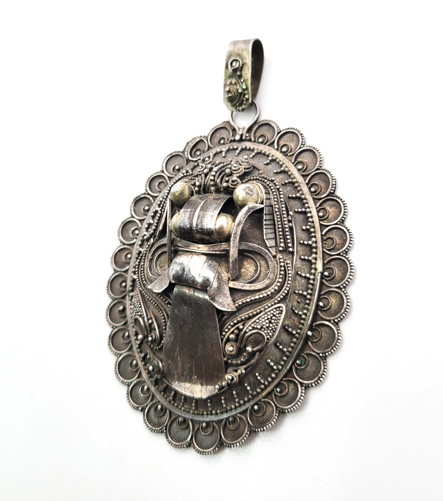 Rangda Balinese demon Queen Large mask sterling silver vintage pendant