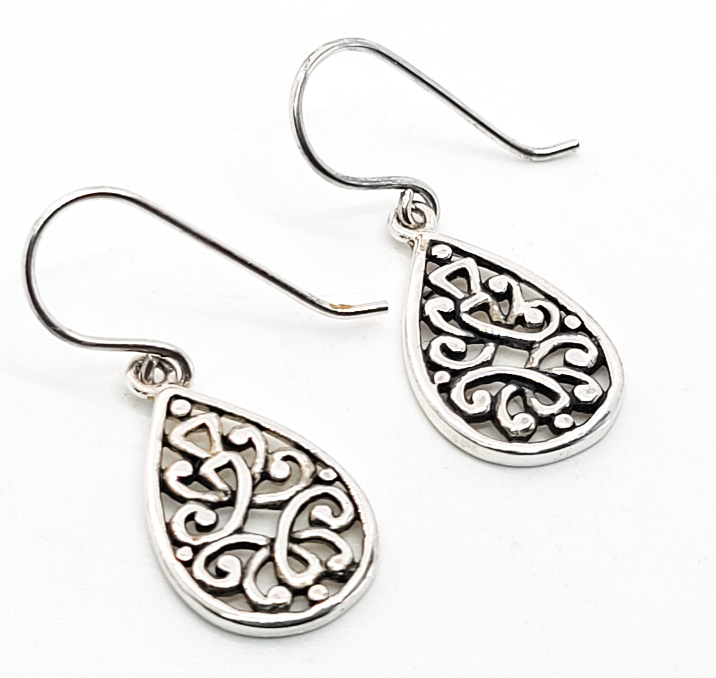 FAS open work filigree teardrop pendant vintage sterling silver earrings