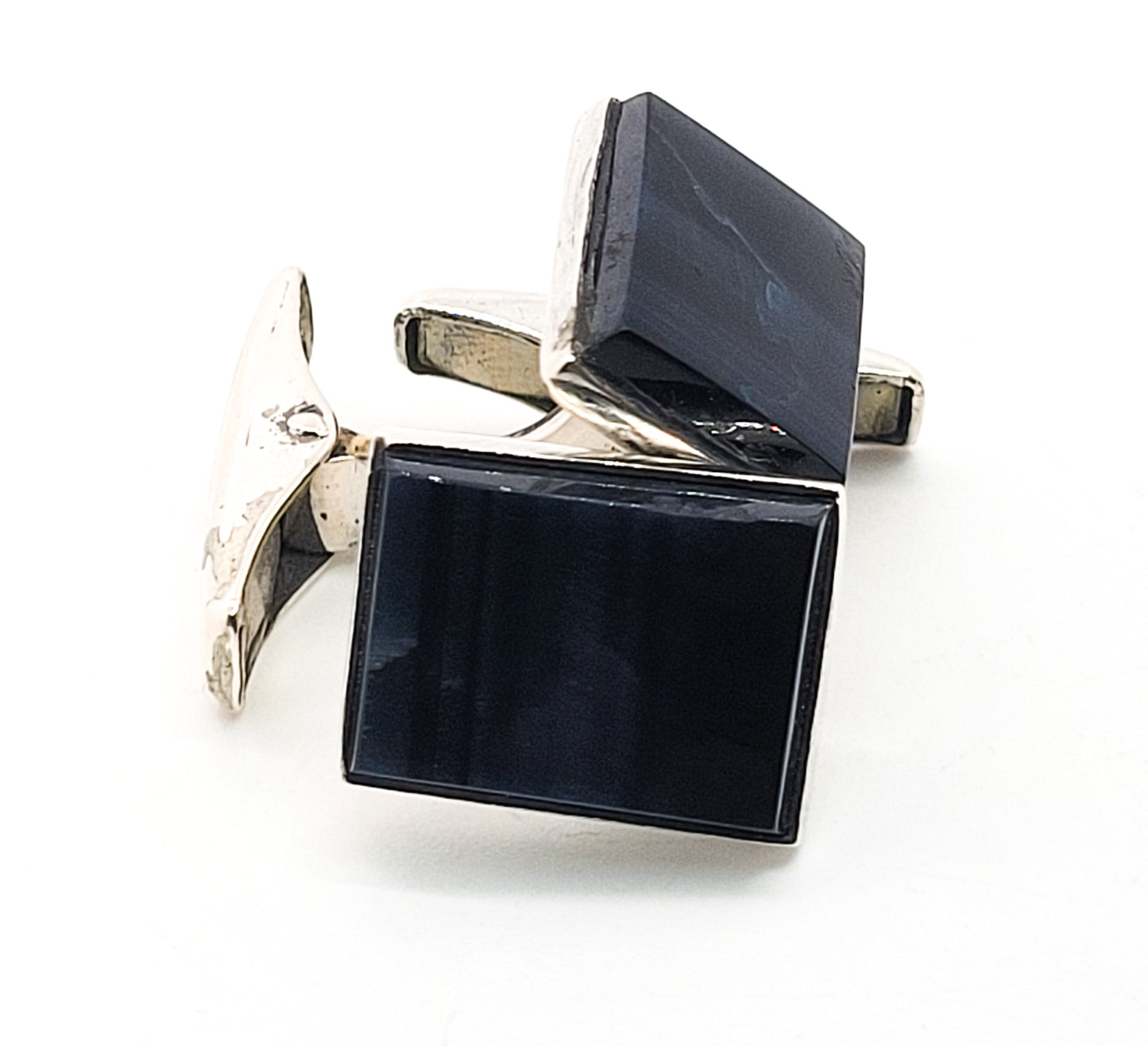 Banded black Agate gemstone 813 sterling silver cufflinks Finland Turku 1966