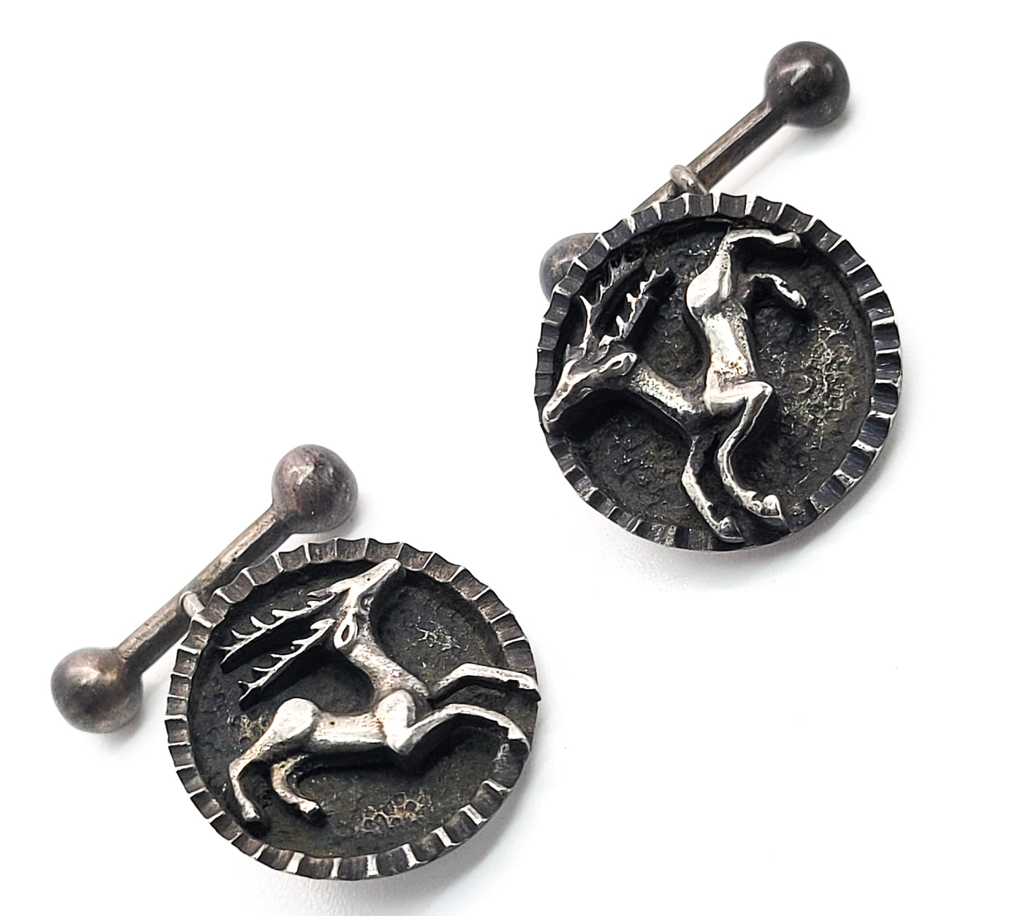 BBS Running Buck deer equestrian hunting 800 sterling silver antique cufflinks