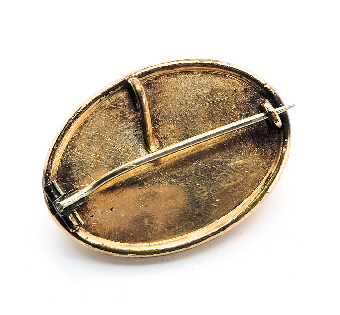 Taille d'épargne antique Victorian gold filled black enamel watch fob brooch
