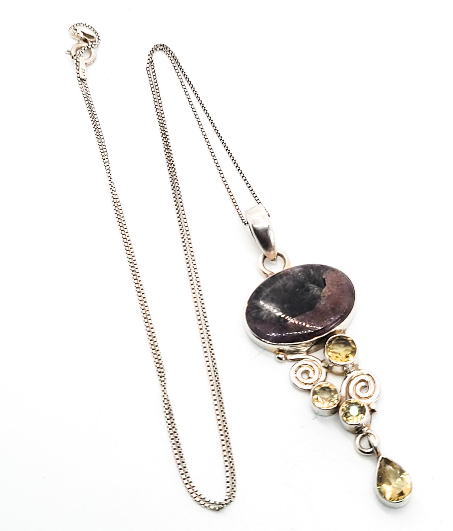 Bi colored Tourmaline and citrine sterling silver pendant necklace